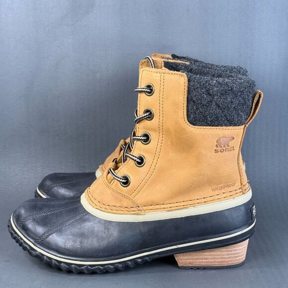 Sorel Womens Elk Tan Leather Slimpack II Lace Up Waterproof Boots size 8.5 - Picture 3 of 9